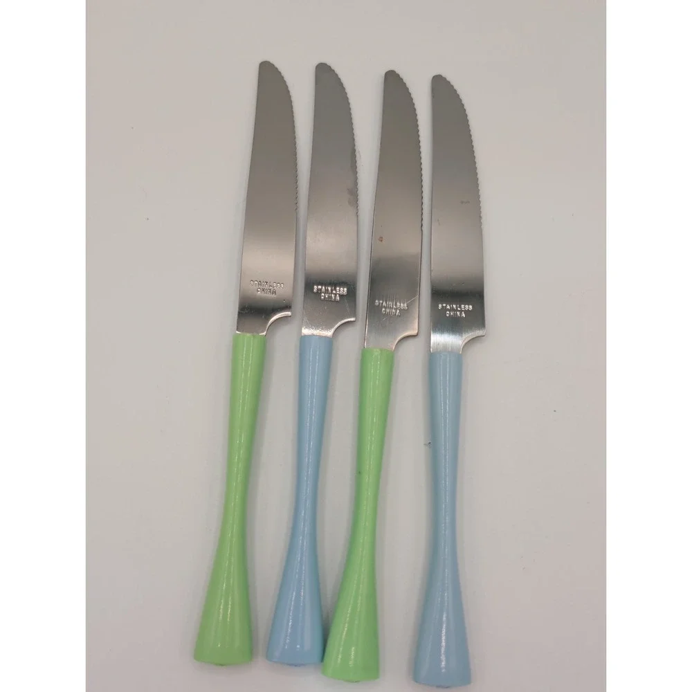 12pc Stainless Steel Flatware Set Mint Green Sky Blue Forks Knives Spoons